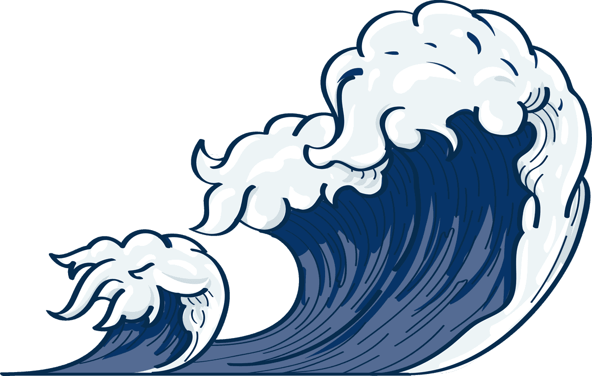 dark blue japanese wave doodle for art prints and modern home decor