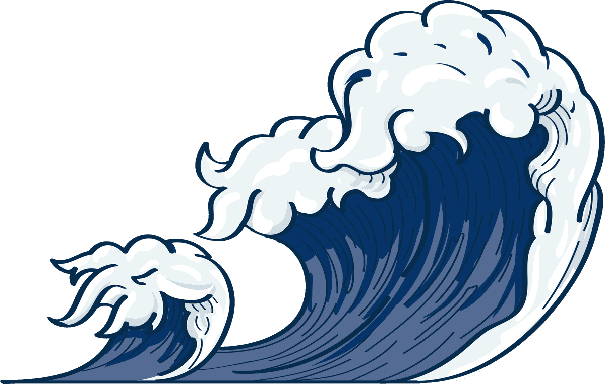 dark blue japanese wave doodle