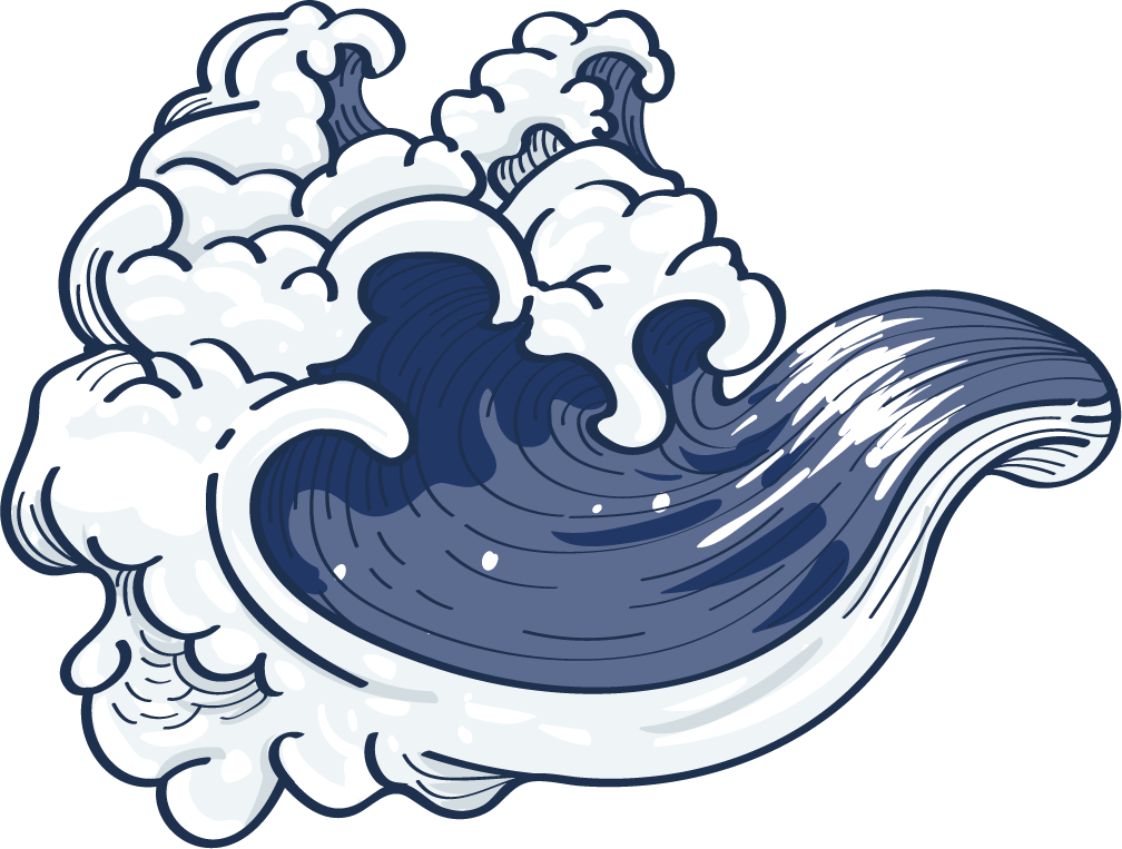 dark blue japanese wave doodle art for stylish marine-themed applications and decor
