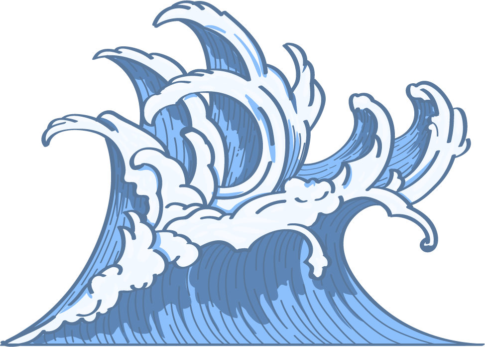 ancient blue japanese wave doodle for artistic projects and coastal themed decor