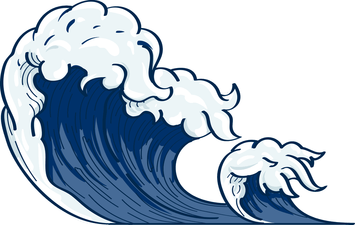 dark blue japanese wave doodle