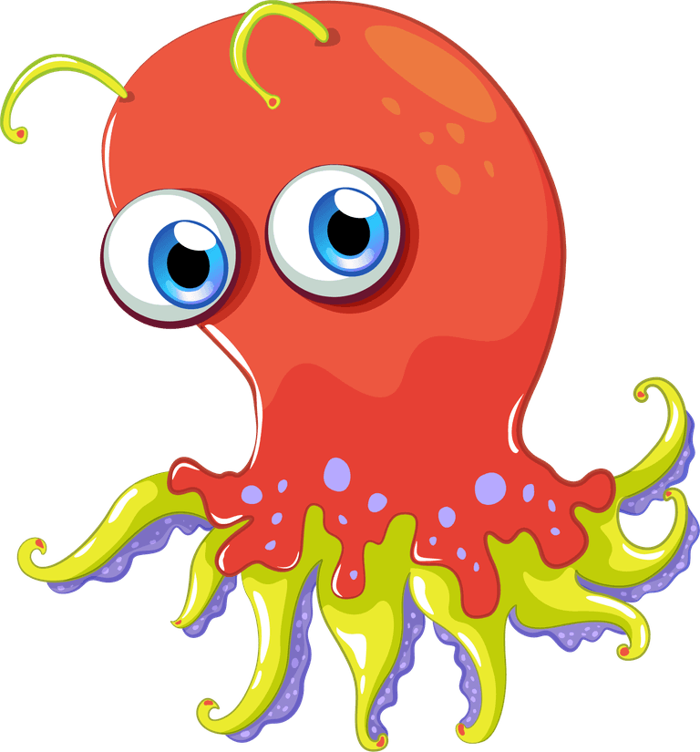 jellyfish funny cartoon octopus character pose illustration