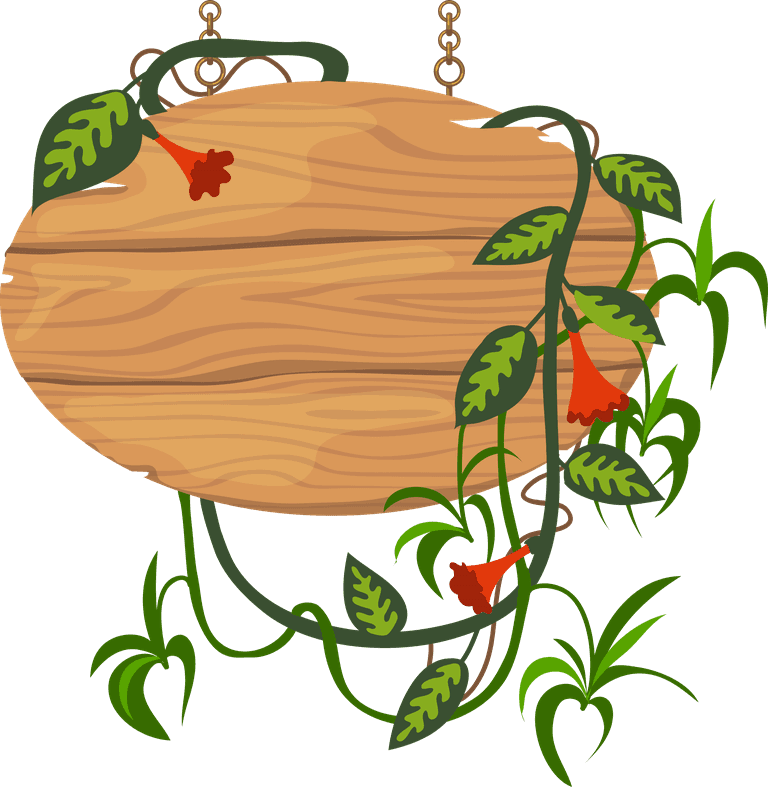 jungle wooden boards with leaves and vines
