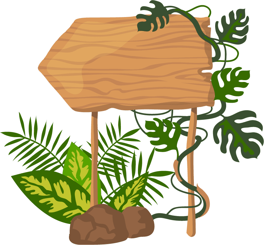 jungle wooden boards with leaves and vines