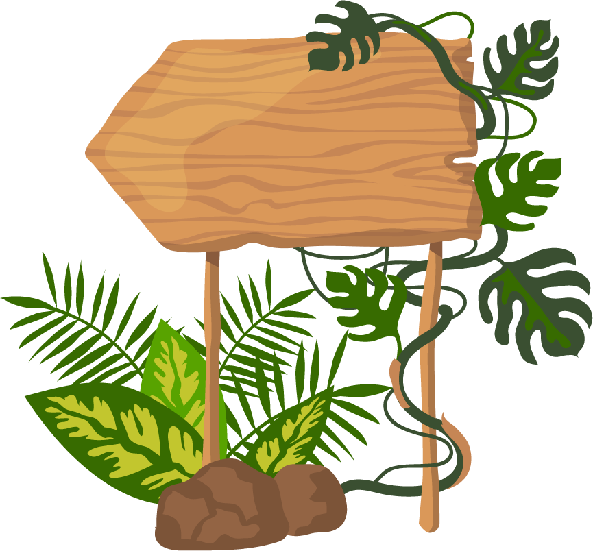 jungle wooden boards with leaves and vines