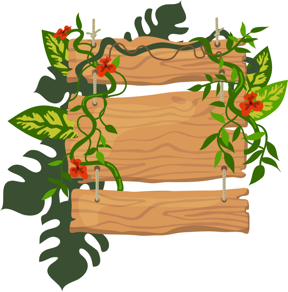 jungle wooden boards with leaves and vines