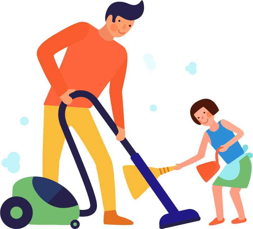 kids helping parents with home cleaning