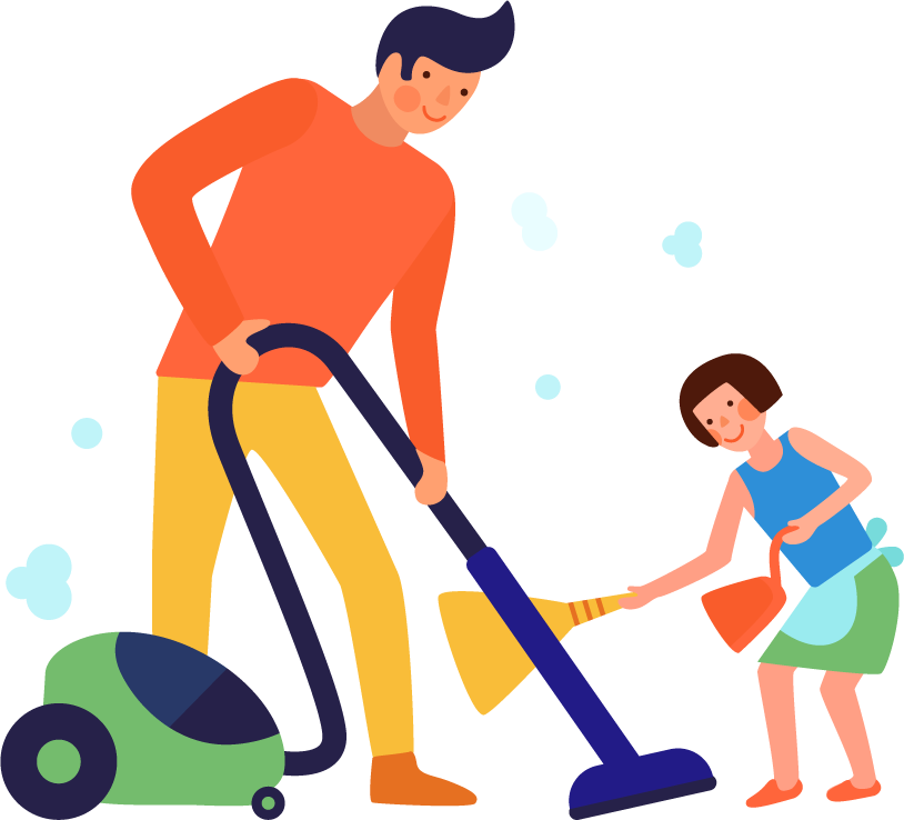 kids helping parents with home cleaning