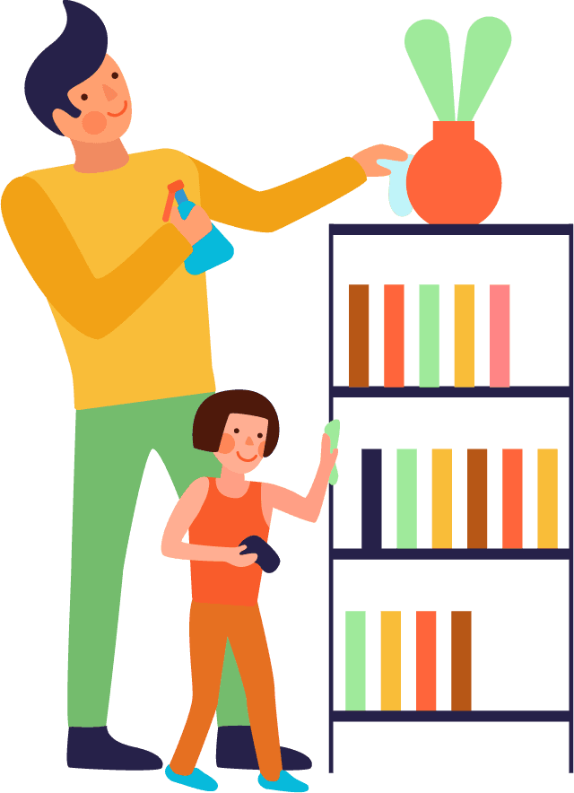kids helping parents with home cleaning