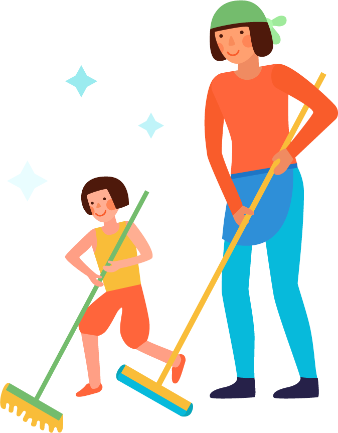 kids helping parents with home cleaning