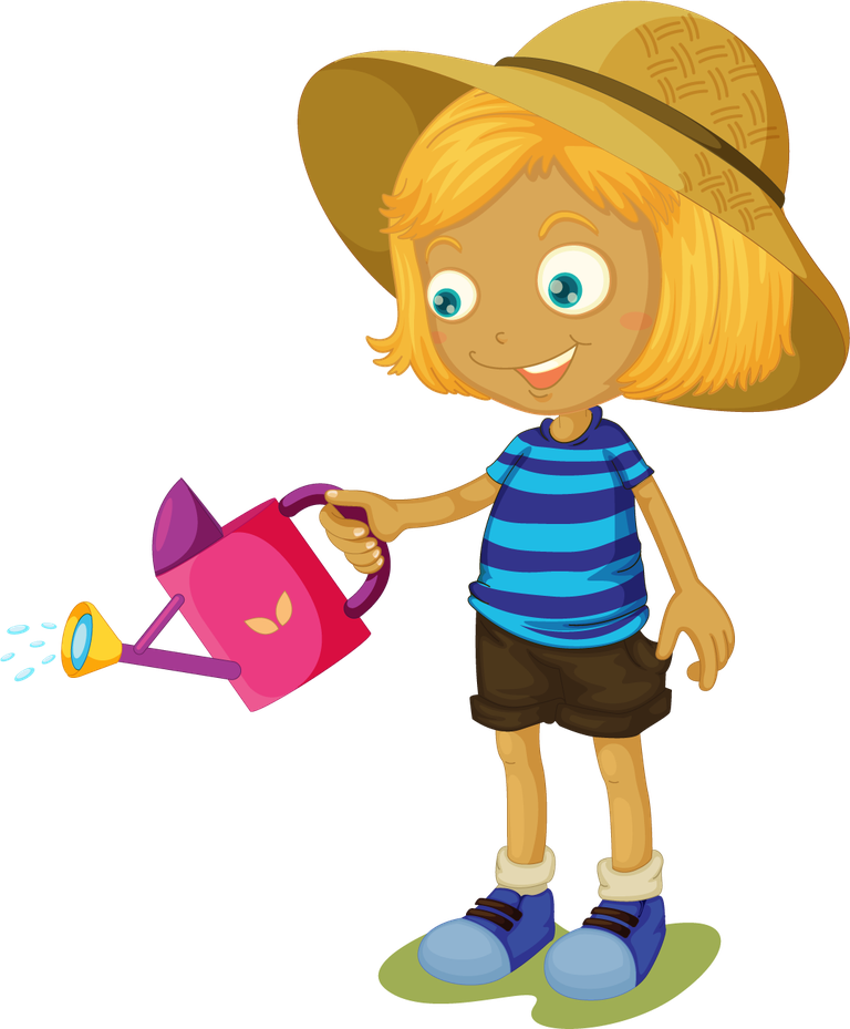 kids set children character watering plants with a bright and cheerful design