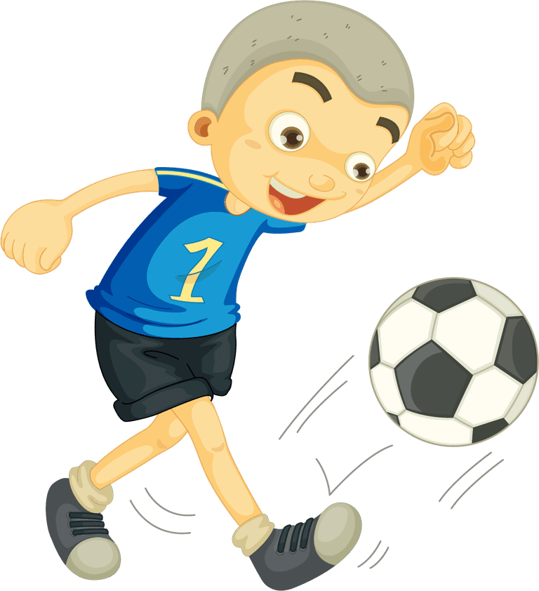 kids set children character kicking a soccer ball in a cheerful outdoor scene