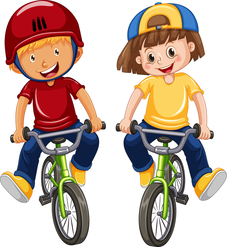 kids set children character riding bicycles for fun activities and outdoor play