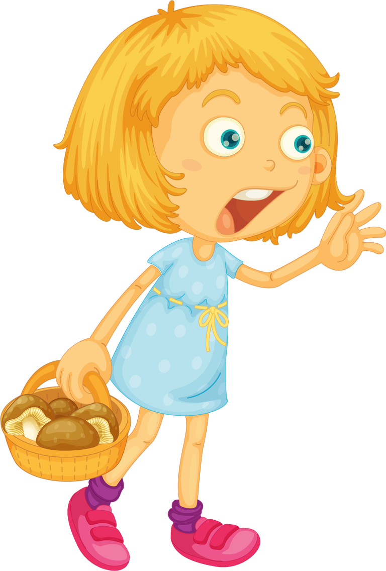 cheerful kids set children character with a basket of mushrooms for playful activities