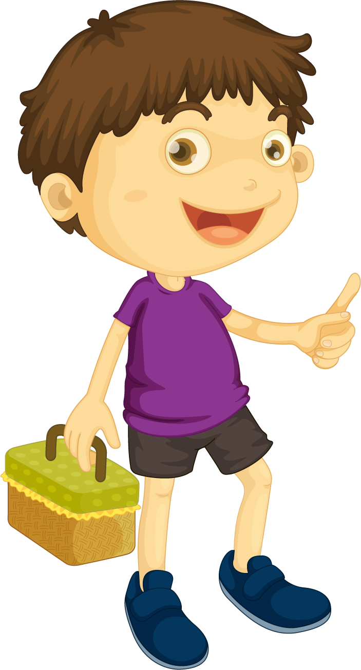 joyful kids set children character with basket for outdoor adventures