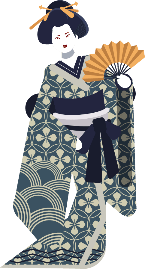 kimono girl icons colored classical 