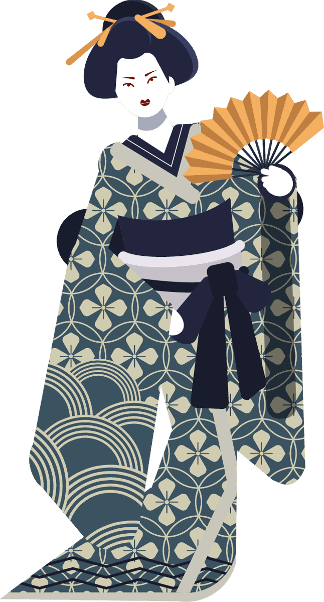 kimono girl icons colored classical representation for cultural themes and decor