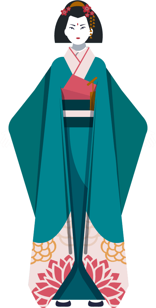kimono girl icons colored classical 