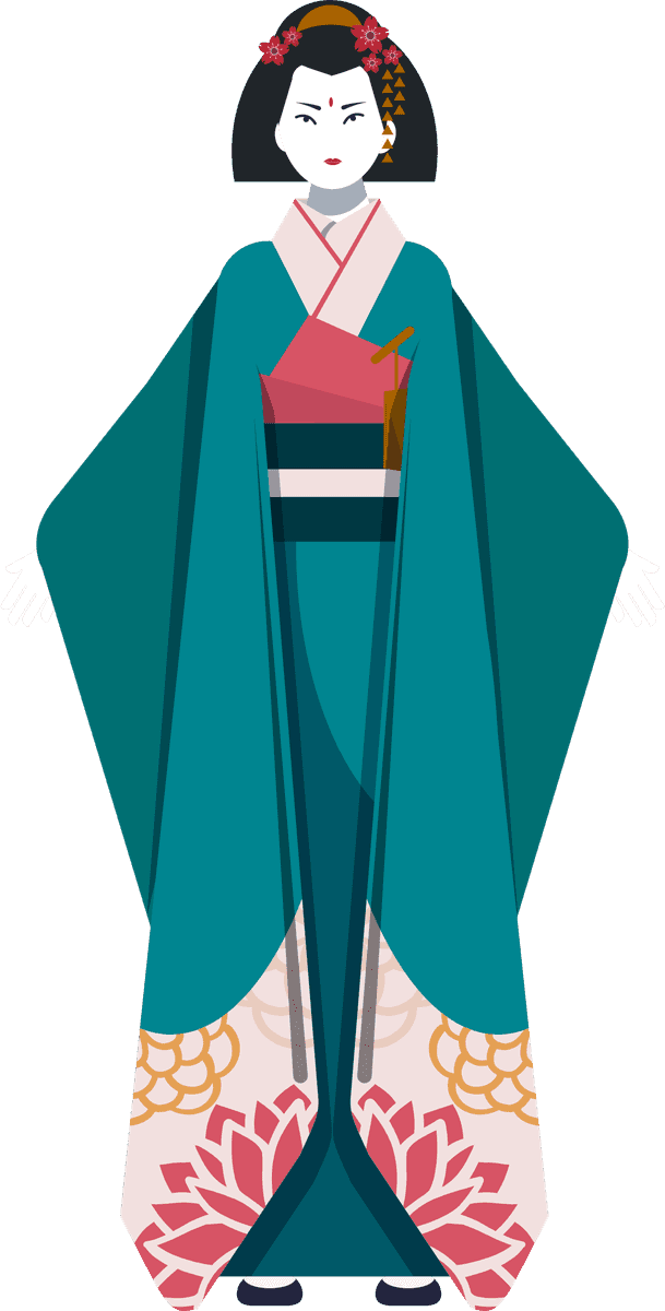 kimono girl icons colored classical elegance for cultural themes and decor