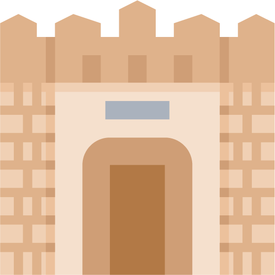 landmark flat color icons showcasing a historical fortress with modern simplicity and charm