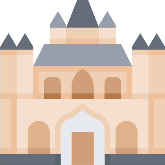 landmark flat color icons of historical castle architecture with stylish features