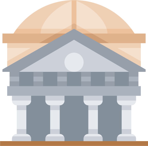 landmark flat color icons of classical architecture with columns and domed roof