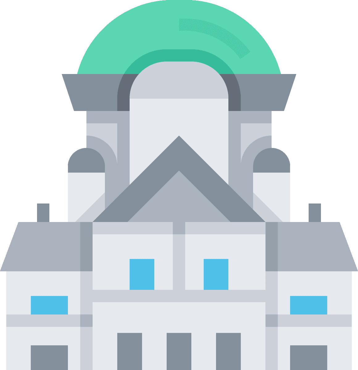 landmark flat color icons showcasing a beautiful historic building in a minimalistic style