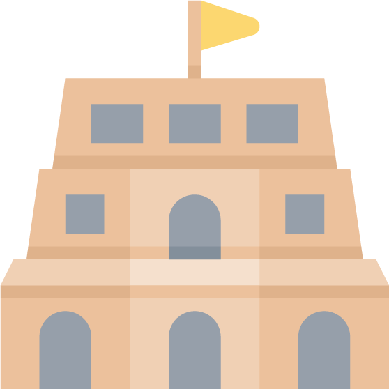 landmark flat color icons featuring a historic building with a flag on top