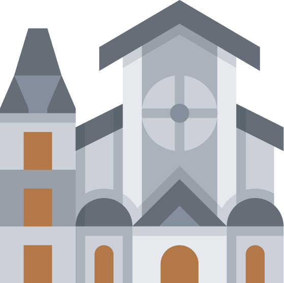 landmark flat color icons showcasing beautiful church architecture in minimalist style