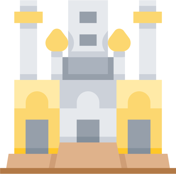 landmark flat color icons representing a stunning architectural structure with modern features