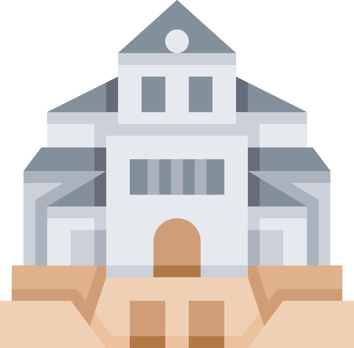 landmark flat color icons featuring an iconic building with a contemporary style