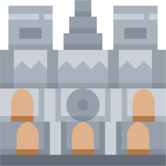 landmark flat color icons representing historical architecture for modern applications