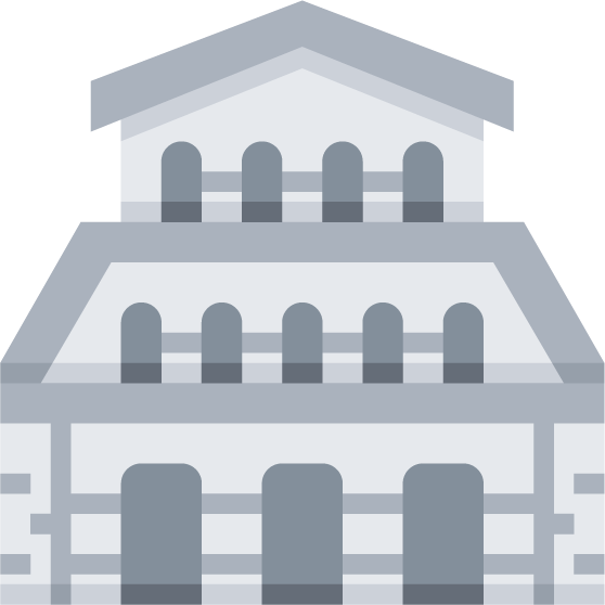 landmark flat color icons showcasing architectural features of historical buildings