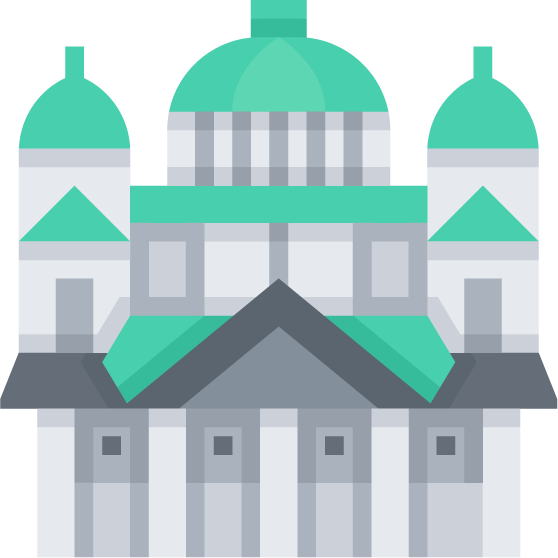 landmark flat color icons depicting an iconic architectural structure in a minimal style