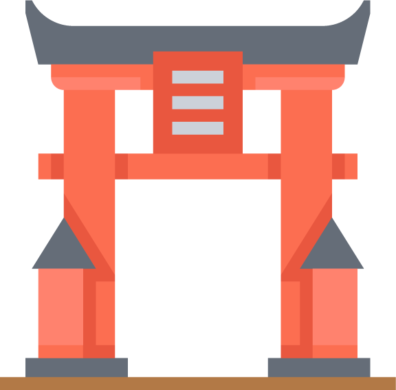 landmark flat color icons representing a traditional torii gate in vivid hues