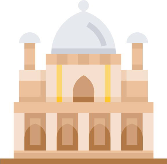 landmark flat color icons featuring a majestic building with dome and towers