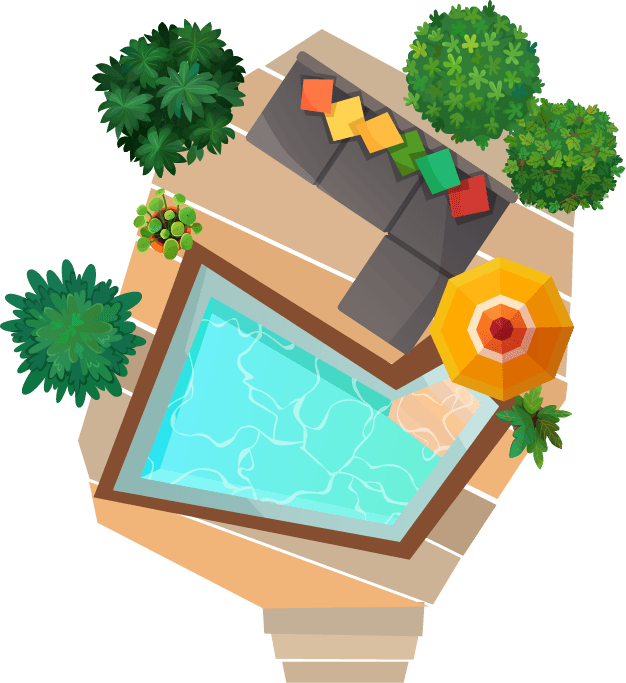 landscape compositions top view of a serene swimming pool with tropical plants