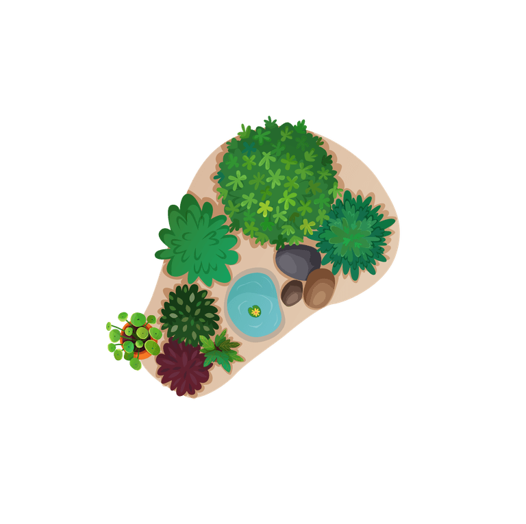 landscape compositions top view of a vibrant garden oasis with greenery and water features