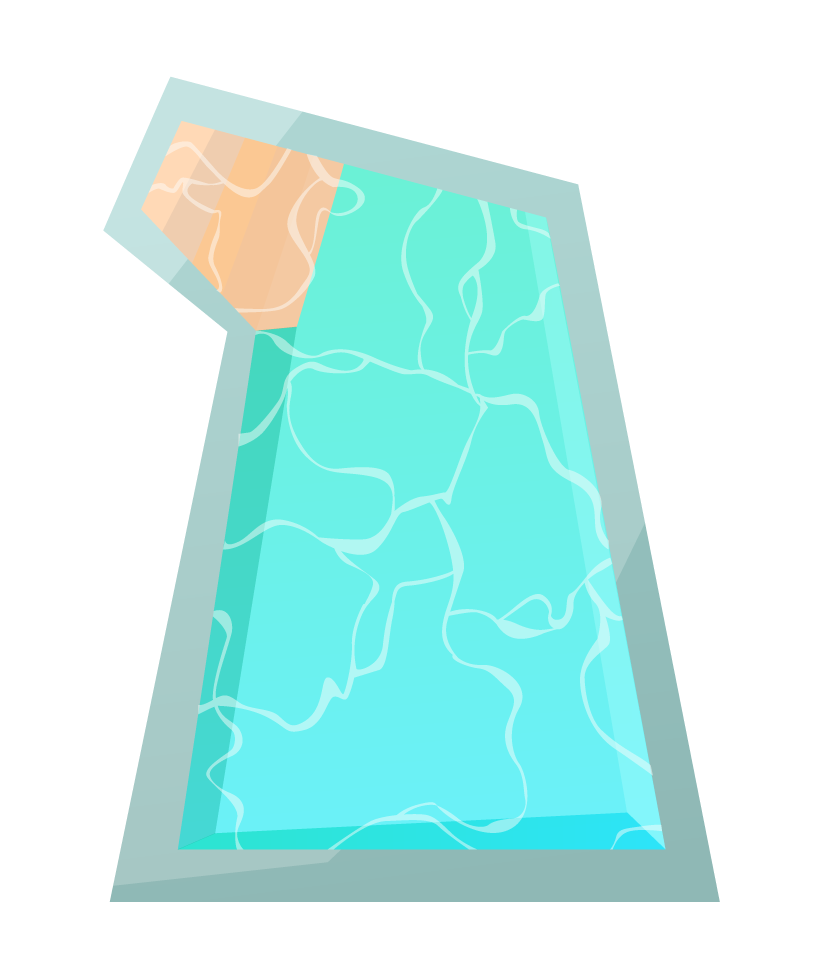 landscape elements top view of a modern swimming pool with wavy water reflections