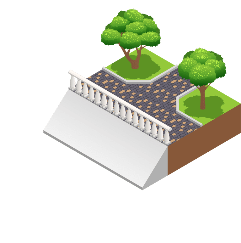 landscaping isometric compositions with summer trees