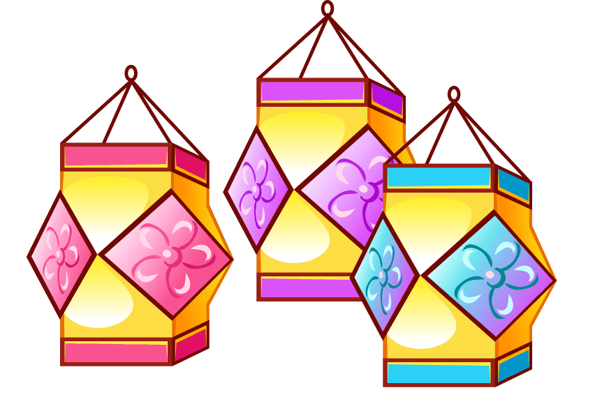 lanterns colorful indian culture elements set