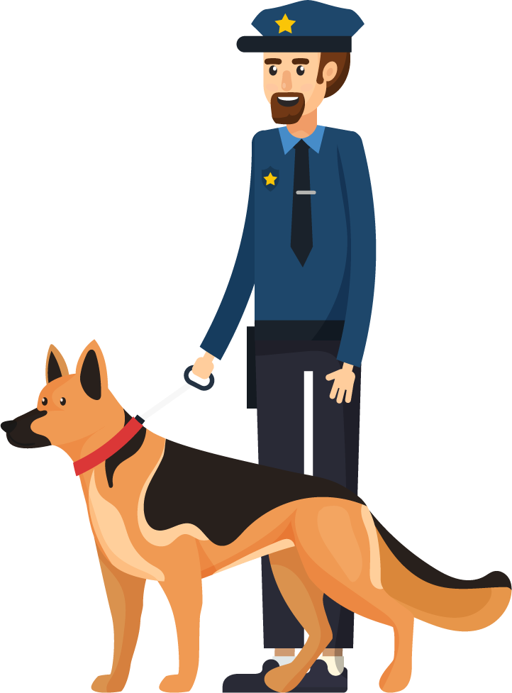 law justice orthogonal elements showcasing an officer and a trained canine companion for security