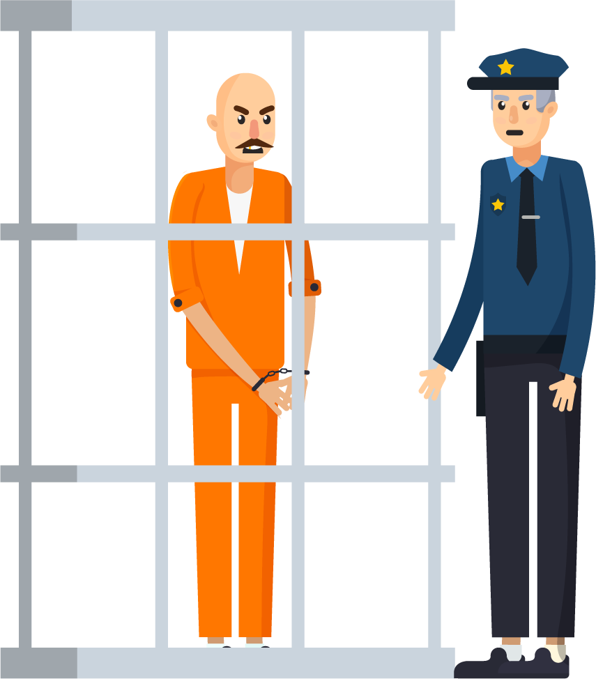 law justice orthogonal elements depicting a prisoner and police officer in a modern aesthetic