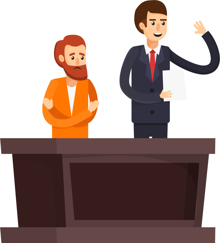 law justice orthogonal elements in courtroom scene with lawyer and defendant