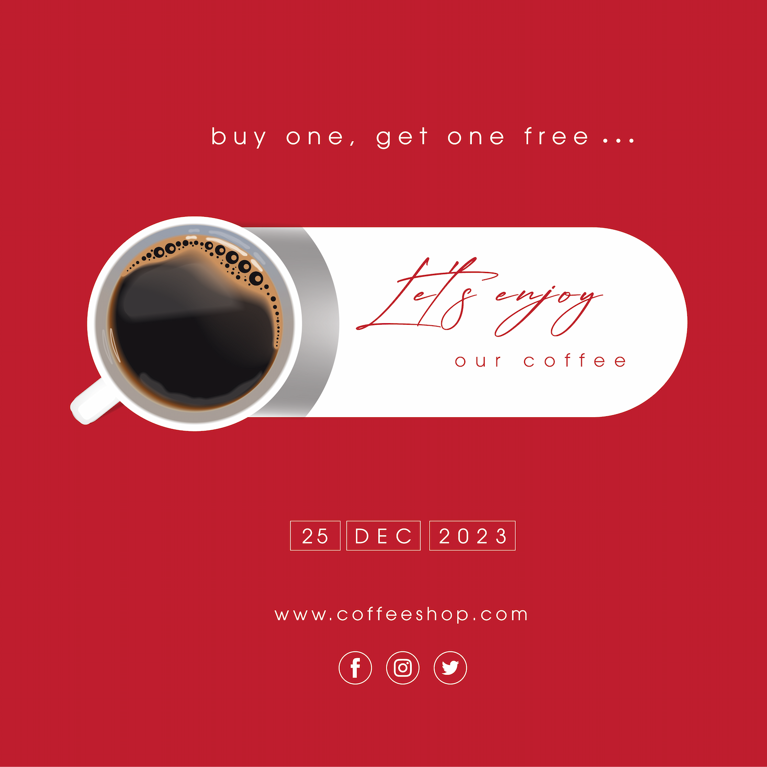 flat social media template for coffee shop buy one get one free promotion