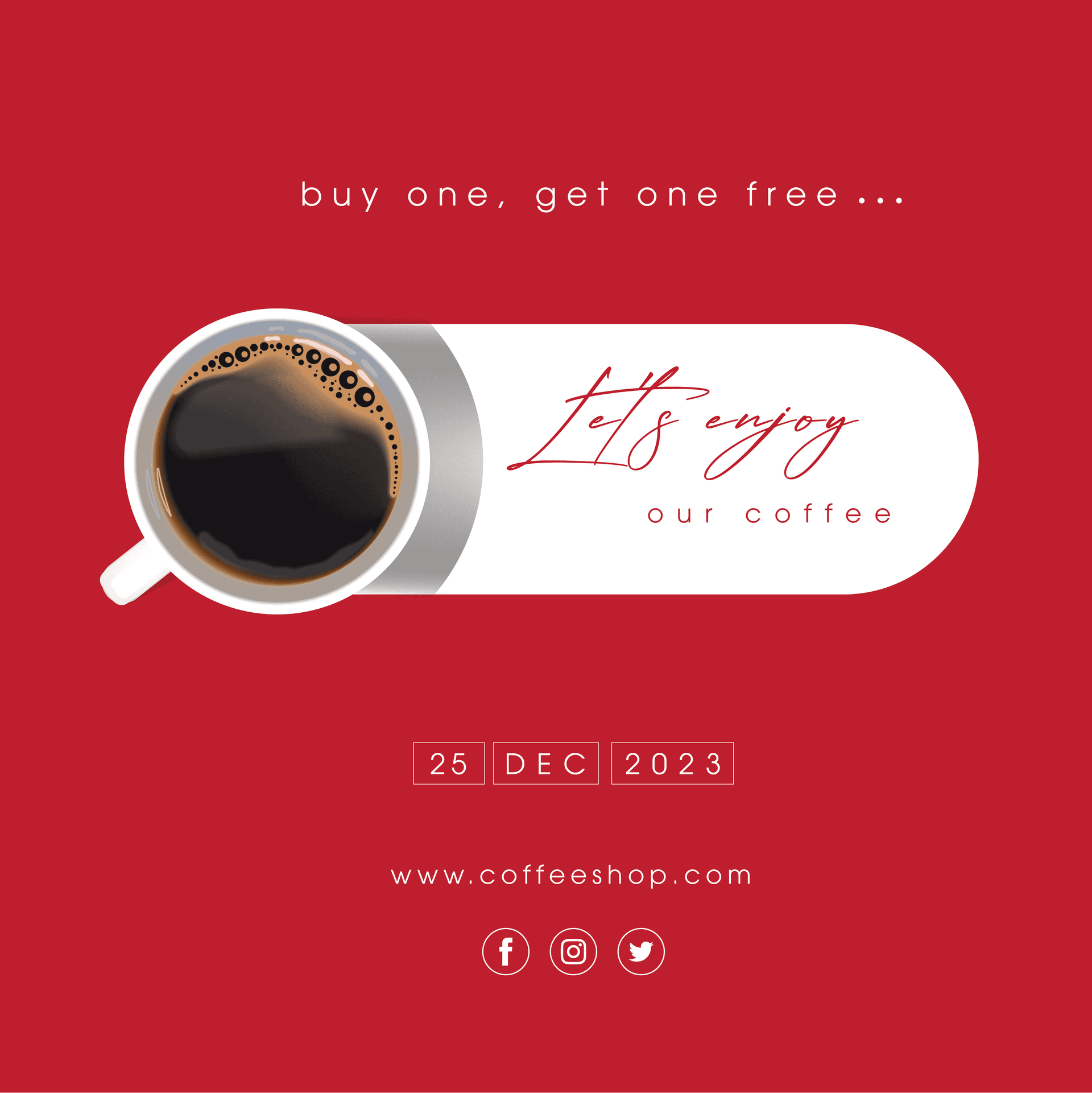 flat social media template for coffee shop buy one get one free promotion