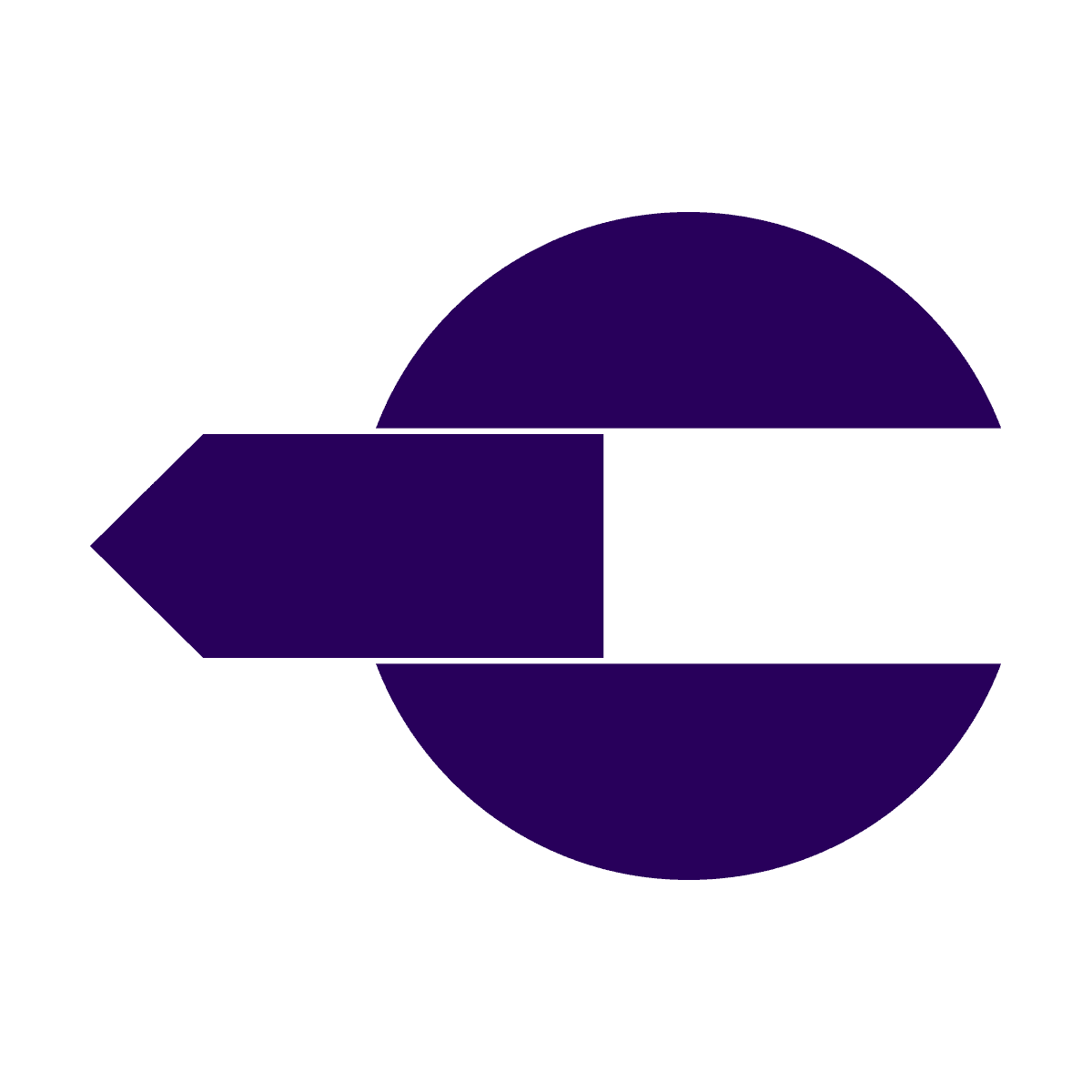 modern purple letter c logo with arrow and semi-circle