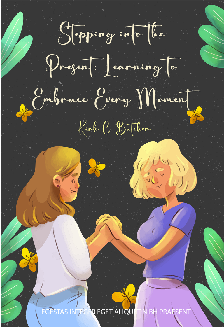 life story book cover template featuring dual character embrace with nature elements and vibrant colors