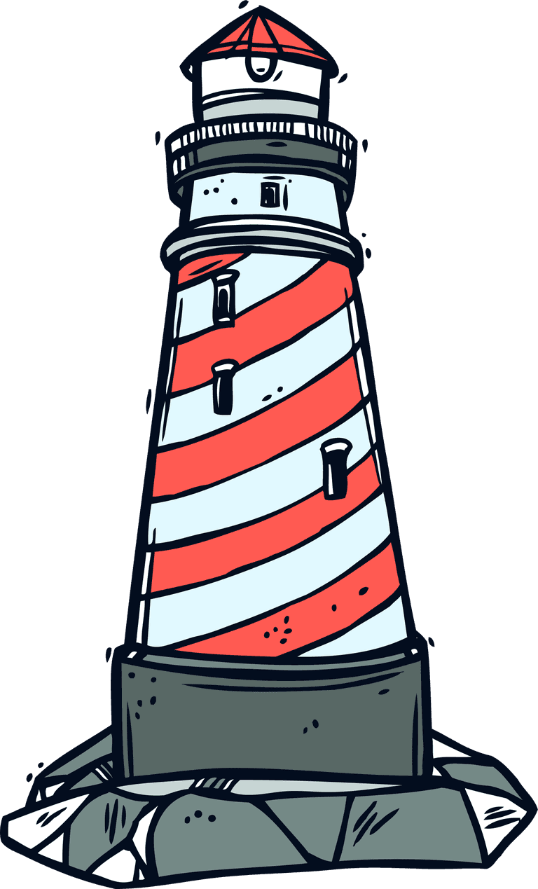 lighthouse marine sketch set with vibrant colors for nautical-themed projects and decor