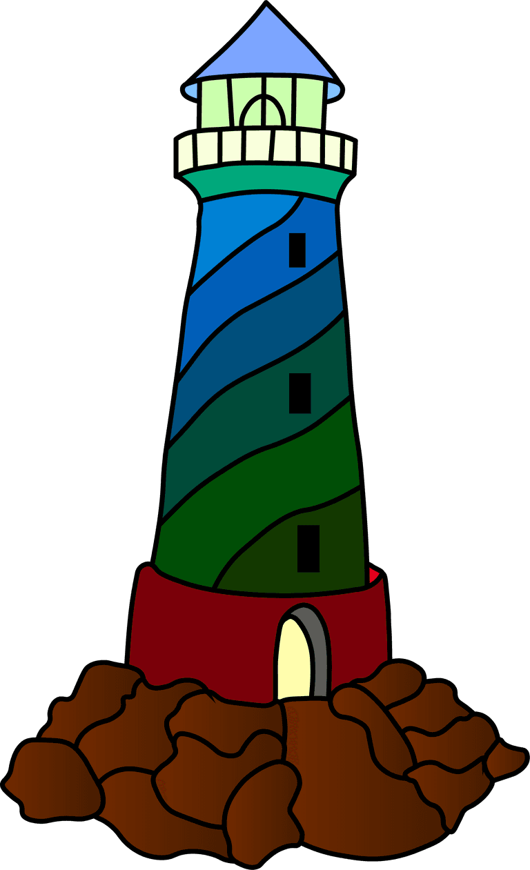 lighthouse tower ancient cartoon hand painted vector
